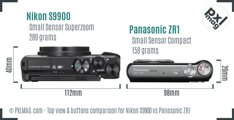 Nikon S9900 vs Panasonic ZR1 top view buttons comparison