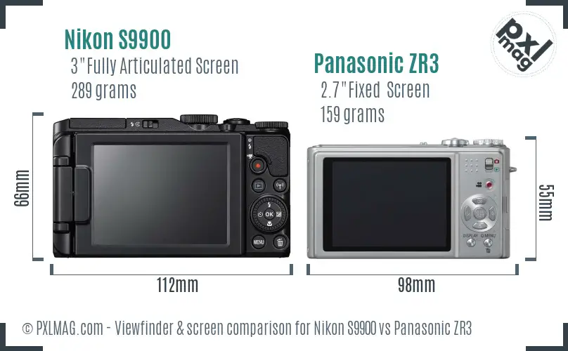 Nikon S9900 vs Panasonic ZR3 Screen and Viewfinder comparison