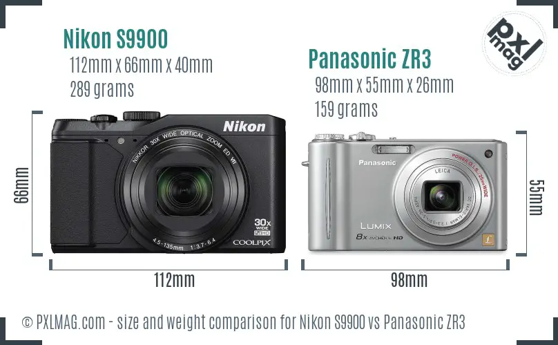 Nikon S9900 vs Panasonic ZR3 size comparison
