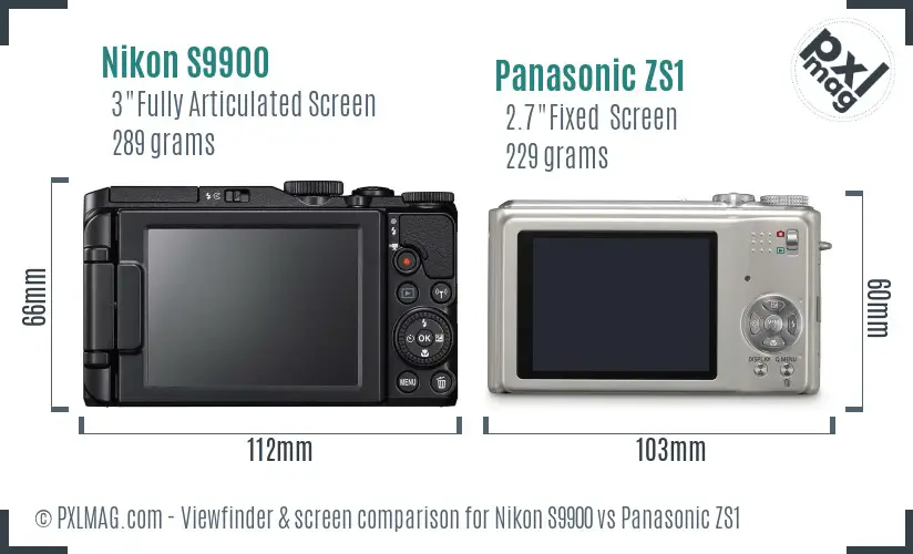 Nikon S9900 vs Panasonic ZS1 Screen and Viewfinder comparison