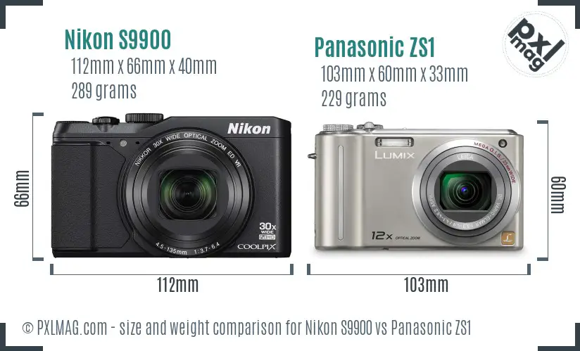 Nikon S9900 vs Panasonic ZS1 size comparison