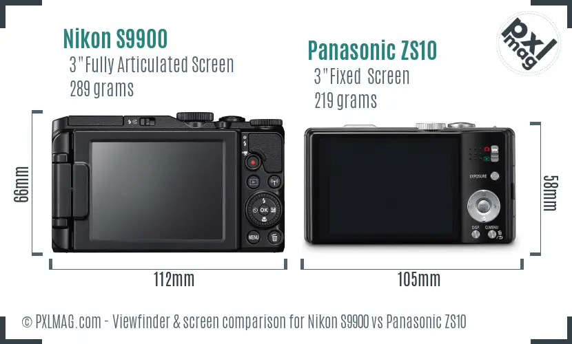 Nikon S9900 vs Panasonic ZS10 Screen and Viewfinder comparison