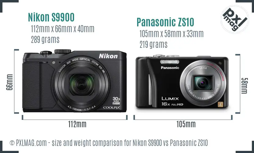 Nikon S9900 vs Panasonic ZS10 size comparison