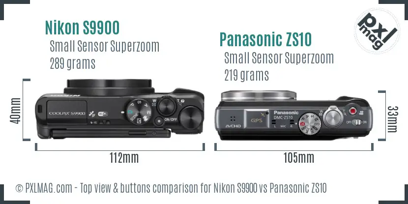 Nikon S9900 vs Panasonic ZS10 top view buttons comparison