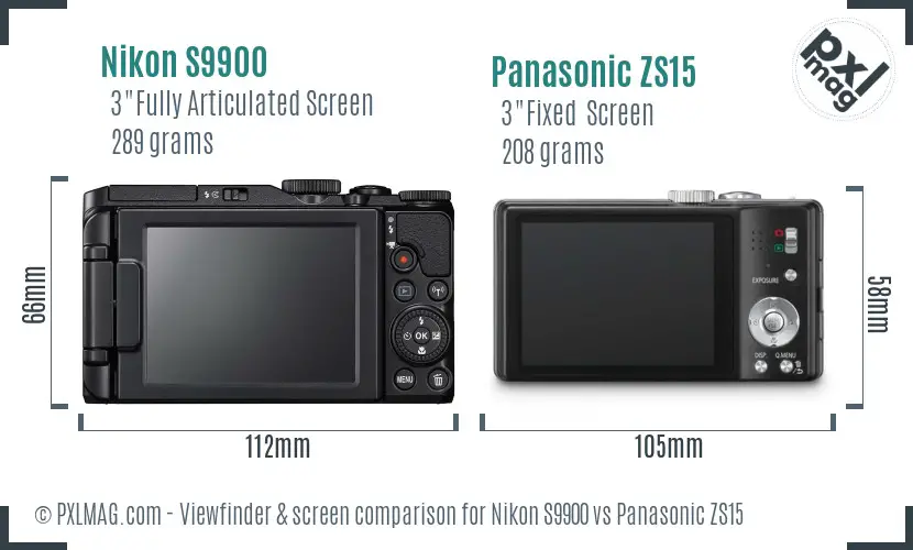 Nikon S9900 vs Panasonic ZS15 Screen and Viewfinder comparison
