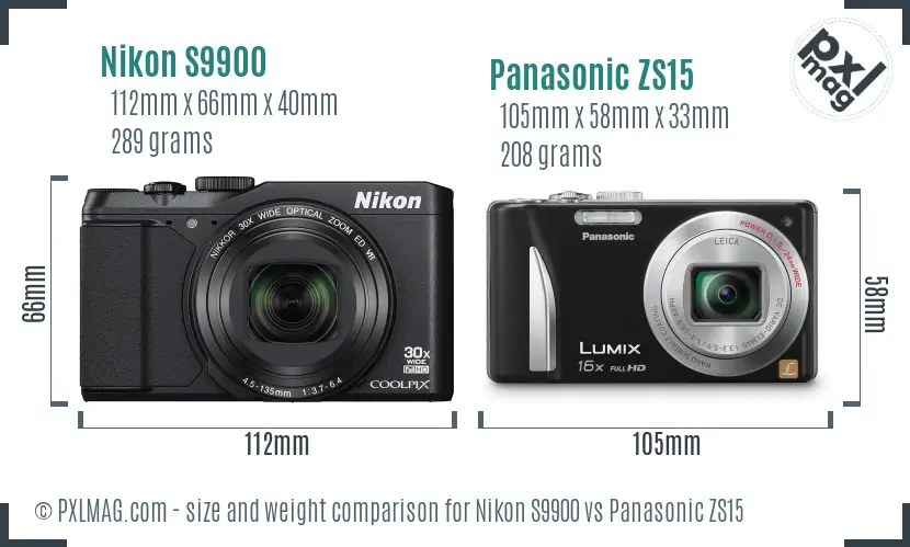 Nikon S9900 vs Panasonic ZS15 size comparison