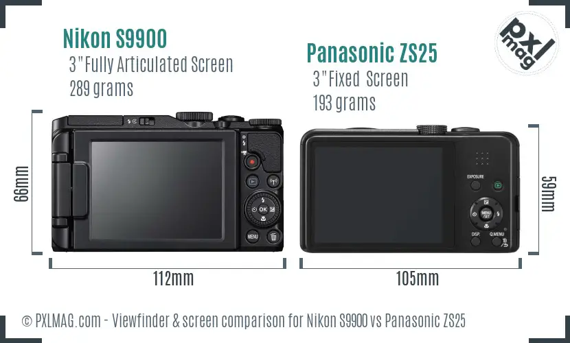 Nikon S9900 vs Panasonic ZS25 Screen and Viewfinder comparison