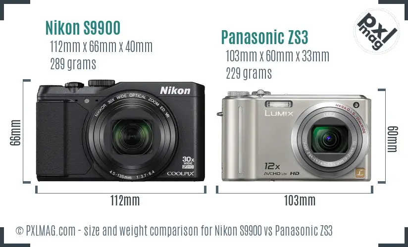 Nikon S9900 vs Panasonic ZS3 size comparison