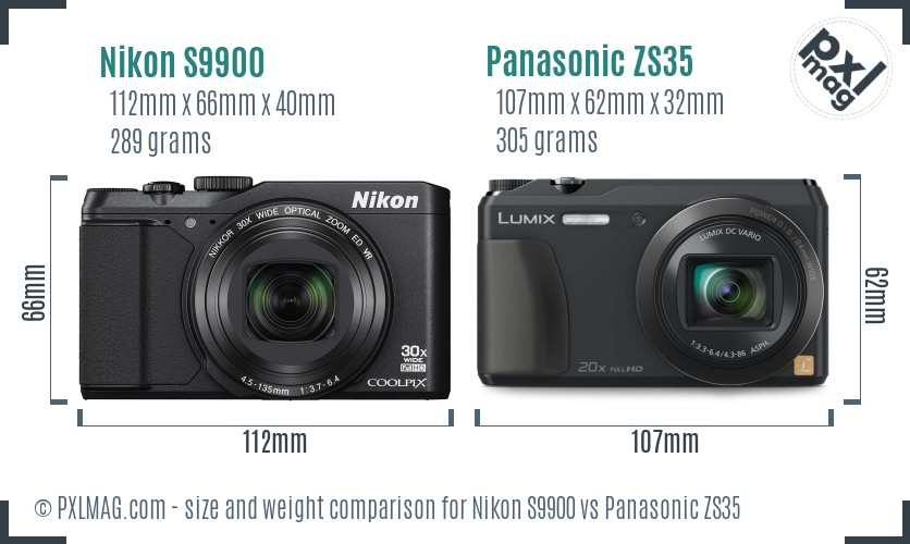 Nikon S9900 vs Panasonic ZS35 size comparison