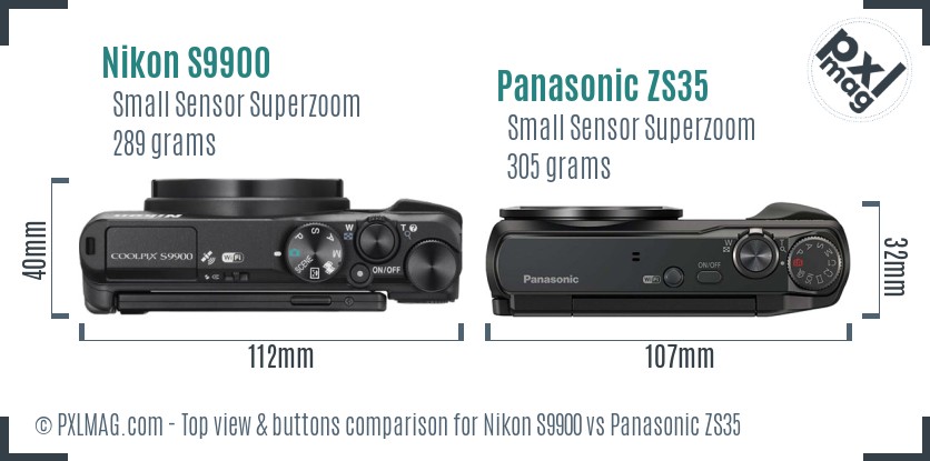 Nikon S9900 vs Panasonic ZS35 top view buttons comparison
