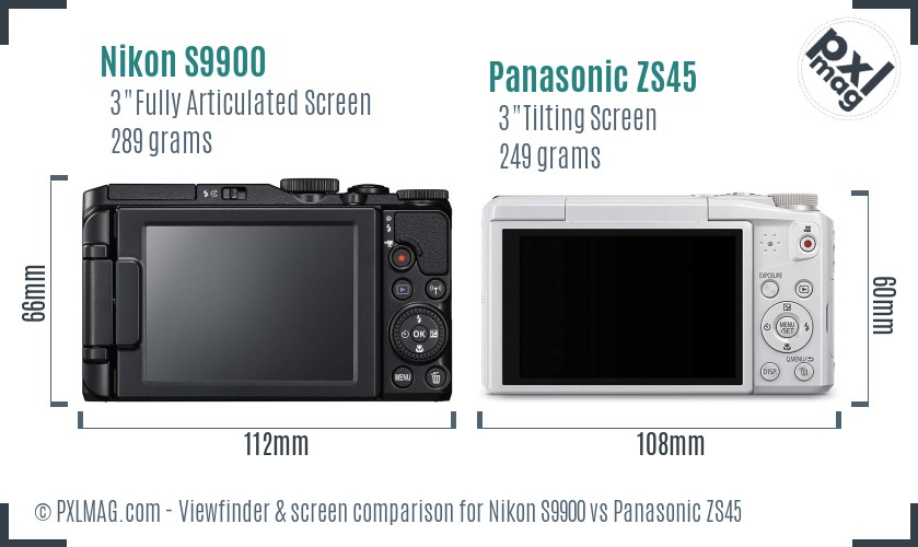 Nikon S9900 vs Panasonic ZS45 Screen and Viewfinder comparison