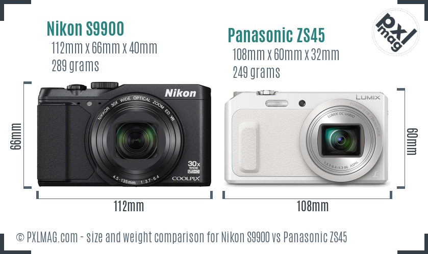 Nikon S9900 vs Panasonic ZS45 size comparison Nikon S9900 vs Panasonic ZS45 size comparison