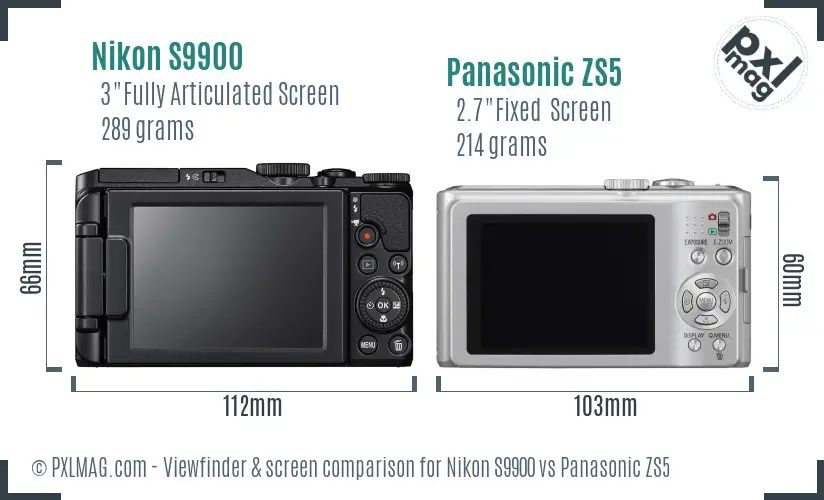 Nikon S9900 vs Panasonic ZS5 Screen and Viewfinder comparison
