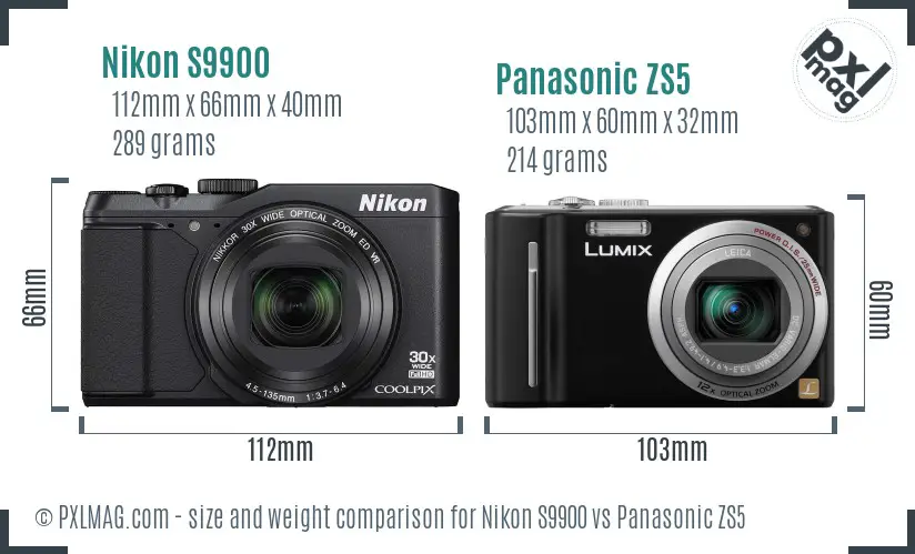 Nikon S9900 vs Panasonic ZS5 size comparison