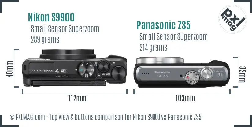 Nikon S9900 vs Panasonic ZS5 top view buttons comparison