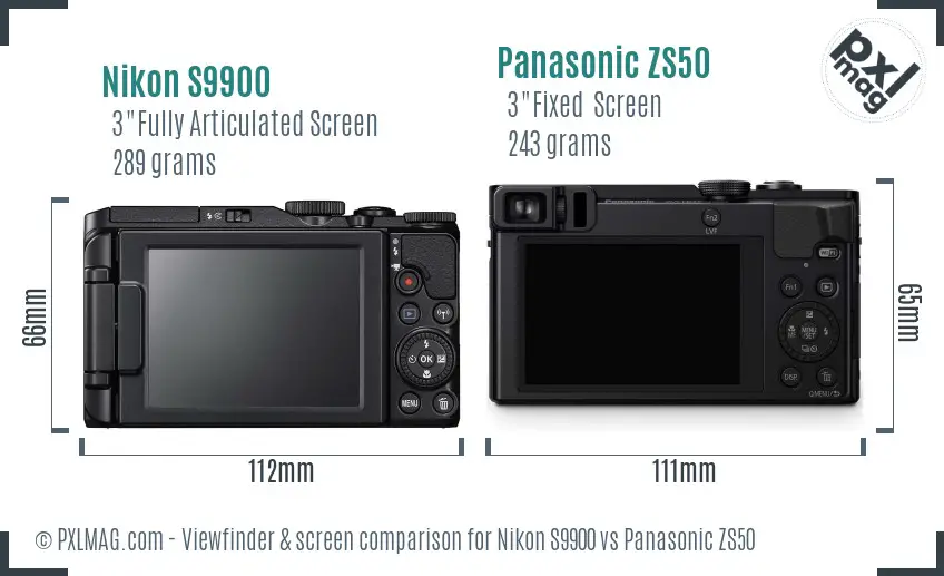 Nikon S9900 vs Panasonic ZS50 Screen and Viewfinder comparison