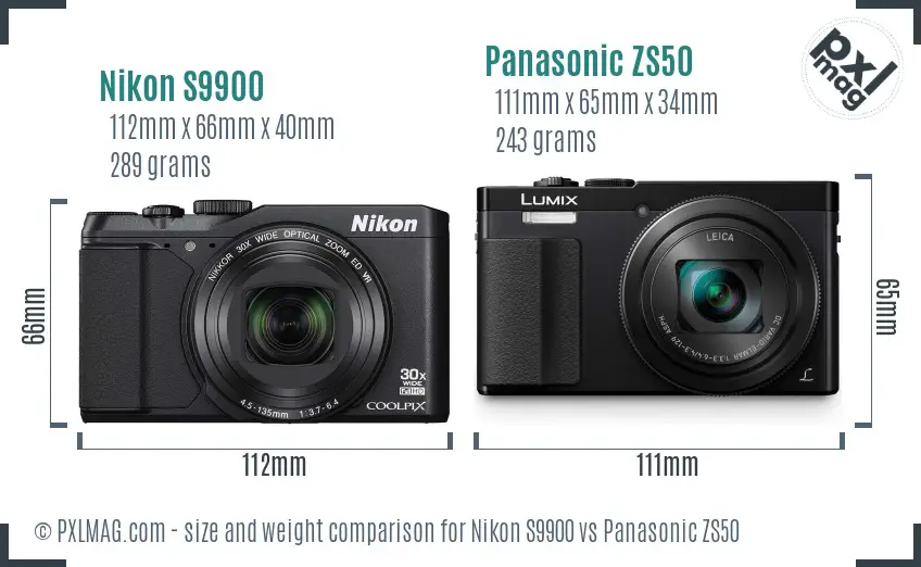 Nikon S9900 vs Panasonic ZS50 size comparison