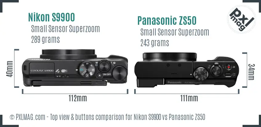 Nikon S9900 vs Panasonic ZS50 top view buttons comparison