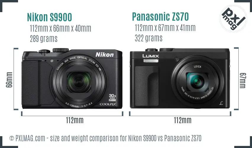 Nikon S9900 vs Panasonic ZS70 size comparison