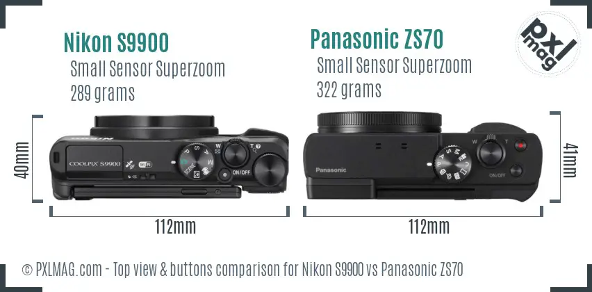 Nikon S9900 vs Panasonic ZS70 top view buttons comparison