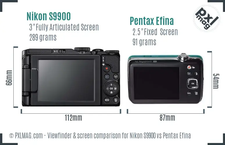 Nikon S9900 vs Pentax Efina Screen and Viewfinder comparison