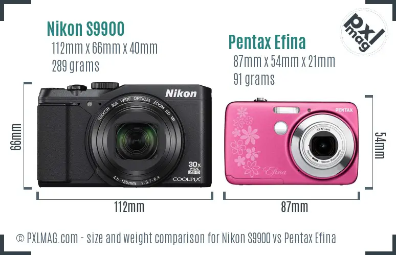 Nikon S9900 vs Pentax Efina size comparison