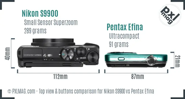 Nikon S9900 vs Pentax Efina top view buttons comparison
