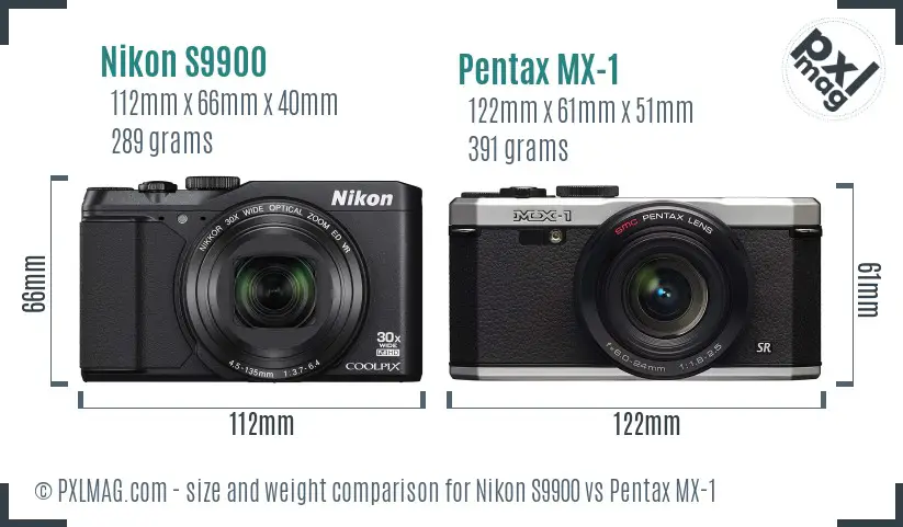 Nikon S9900 vs Pentax MX-1 size comparison Nikon S9900 vs Pentax MX-1 size comparison