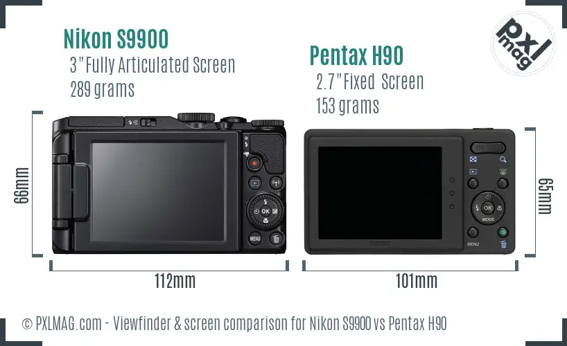Nikon S9900 vs Pentax H90 Screen and Viewfinder comparison
