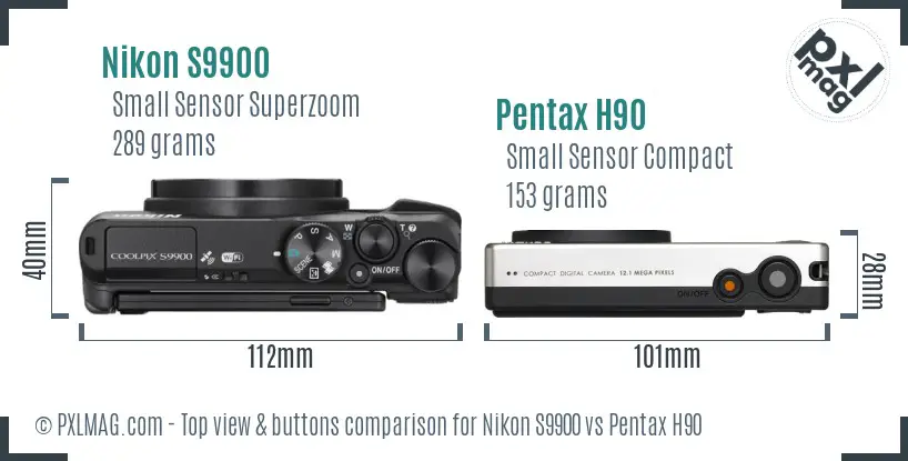 Nikon S9900 vs Pentax H90 top view buttons comparison