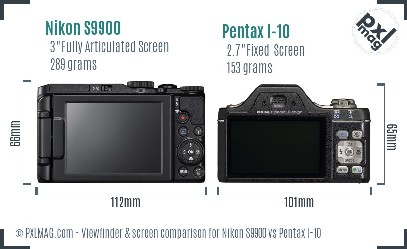 Nikon S9900 vs Pentax I-10 Screen and Viewfinder comparison