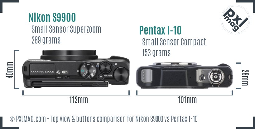 Nikon S9900 vs Pentax I-10 top view buttons comparison