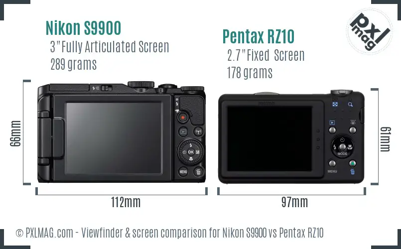 Nikon S9900 vs Pentax RZ10 Screen and Viewfinder comparison