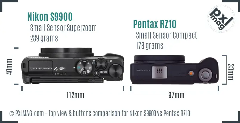 Nikon S9900 vs Pentax RZ10 top view buttons comparison