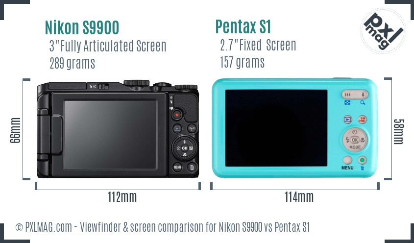 Nikon S9900 vs Pentax S1 Screen and Viewfinder comparison