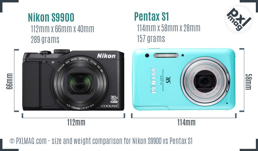 Nikon S9900 vs Pentax S1 size comparison Nikon S9900 vs Pentax S1 size comparison