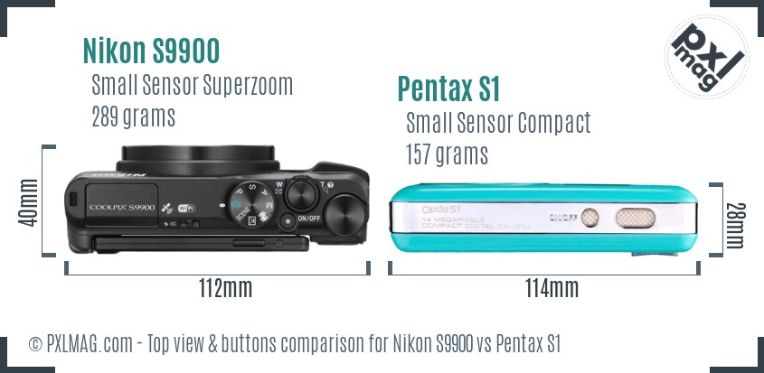 Nikon S9900 vs Pentax S1 top view buttons comparison