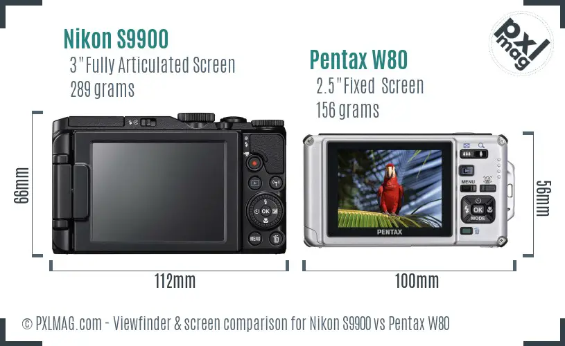 Nikon S9900 vs Pentax W80 Screen and Viewfinder comparison