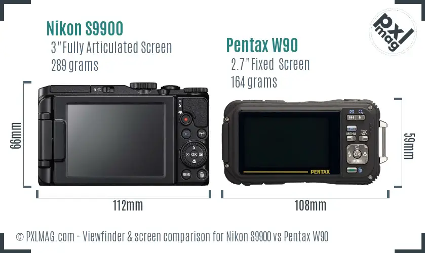 Nikon S9900 vs Pentax W90 Screen and Viewfinder comparison