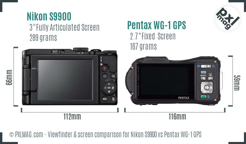 Nikon S9900 vs Pentax WG-1 GPS Screen and Viewfinder comparison