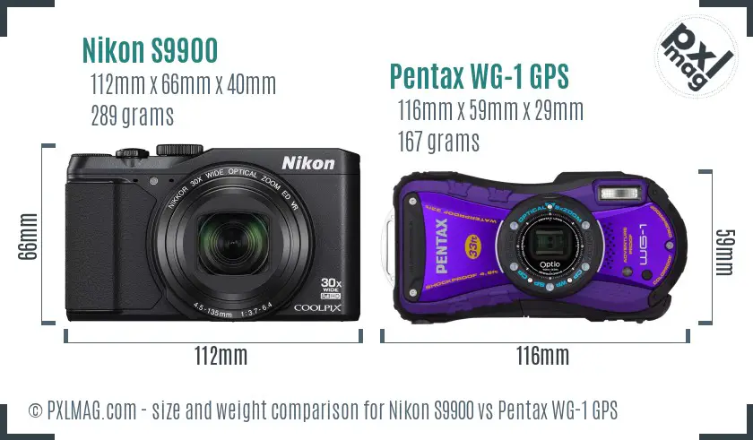 Nikon S9900 vs Pentax WG-1 GPS size comparison