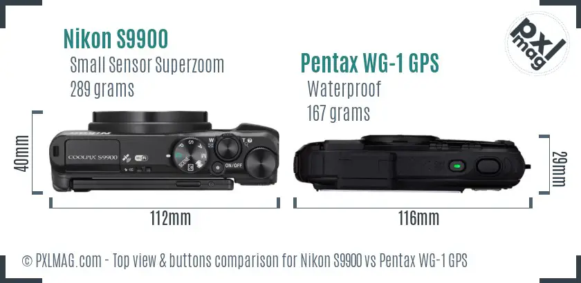 Nikon S9900 vs Pentax WG-1 GPS top view buttons comparison