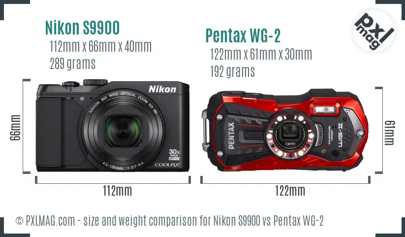 Nikon S9900 vs Pentax WG-2 size comparison
