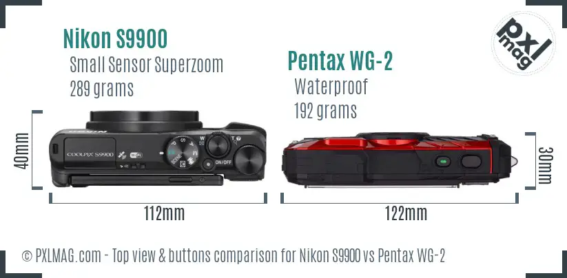 Nikon S9900 vs Pentax WG-2 top view buttons comparison
