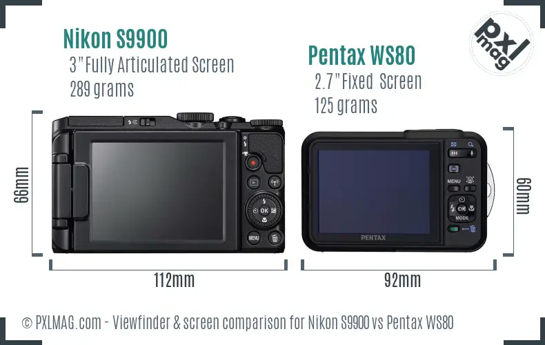 Nikon S9900 vs Pentax WS80 Screen and Viewfinder comparison