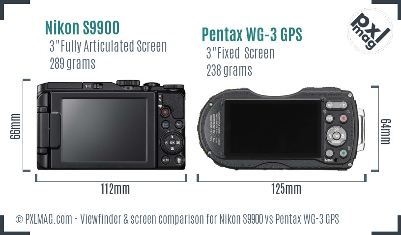 Nikon S9900 vs Pentax WG-3 GPS Screen and Viewfinder comparison