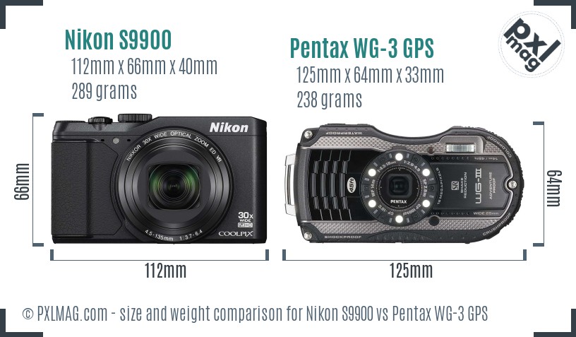 Nikon S9900 vs Pentax WG-3 GPS size comparison Nikon S9900 vs Pentax WG-3 GPS size comparison