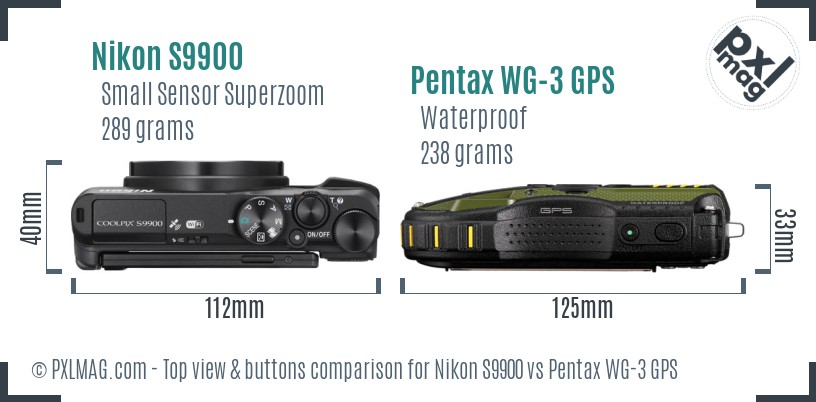 Nikon S9900 vs Pentax WG-3 GPS top view buttons comparison