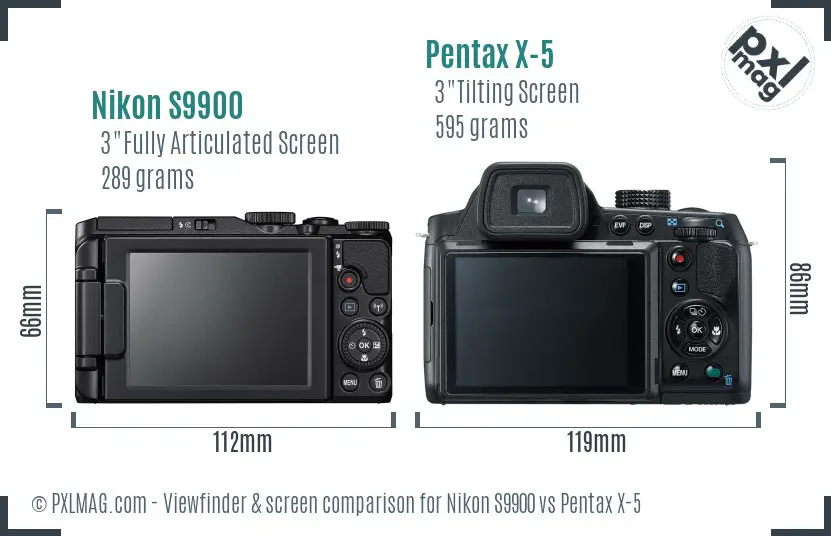 Nikon S9900 vs Pentax X-5 Screen and Viewfinder comparison Nikon S9900 vs Pentax X-5 Screen and Viewfinder comparison
