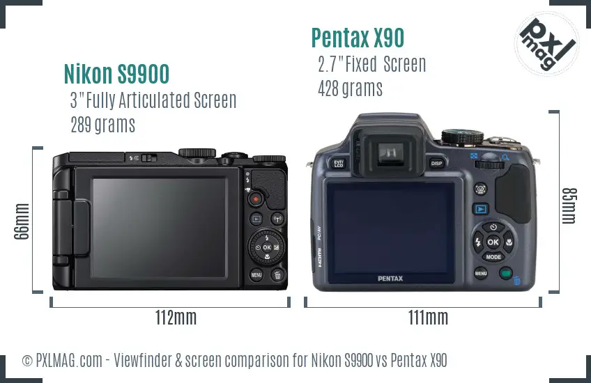 Nikon S9900 vs Pentax X90 Screen and Viewfinder comparison